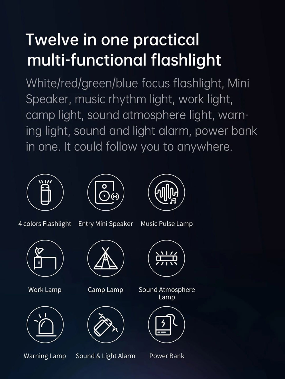 Nextool 12 In 1 900lm Music Pulse Lamp, Telescopic Focus, 245M Long Range LED Flashlight Torch, Mini Speaker Power Bank