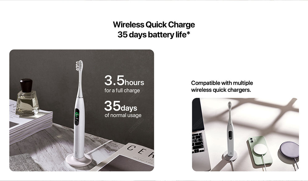 Oclean X Pro Elite Sonic Electric Toothbrush Smart Electric Toothbrush IPX7 Quiet Mark Fast Charging - Grey