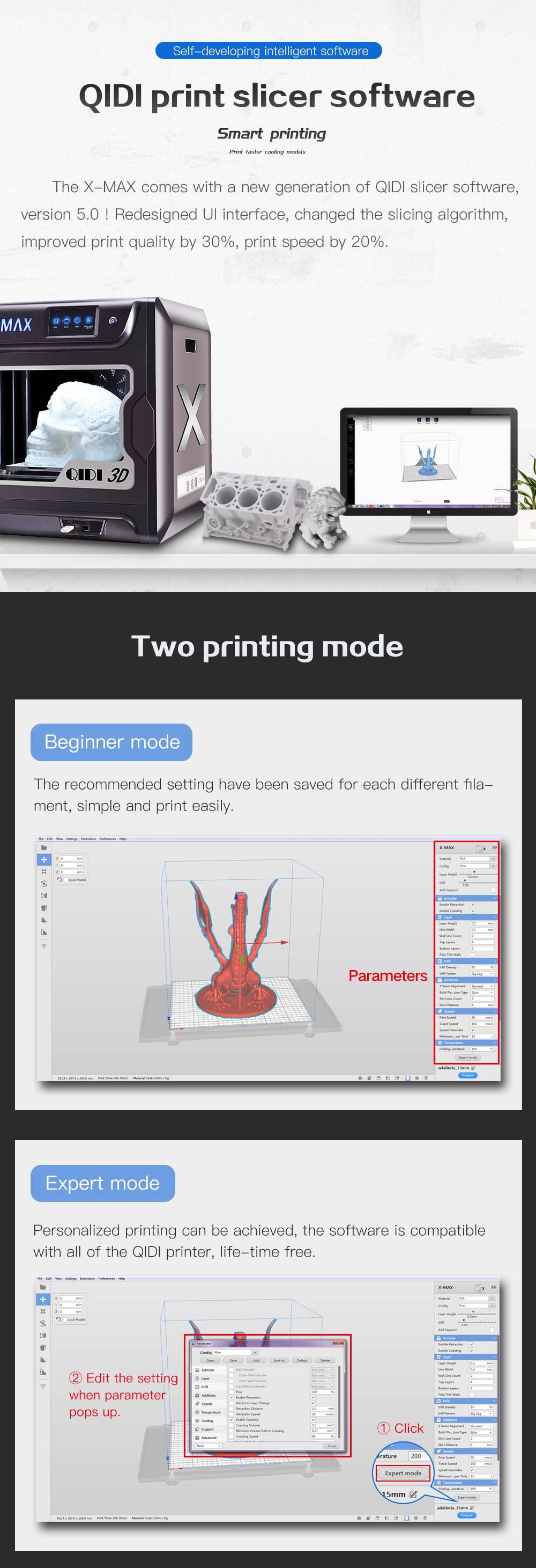 QIDI TECH X-MAX 3D Printer with 240 Degree Celsius High-Temp Extruder, 5 Inch Touchscreen, WiFi Function, 300x250x300