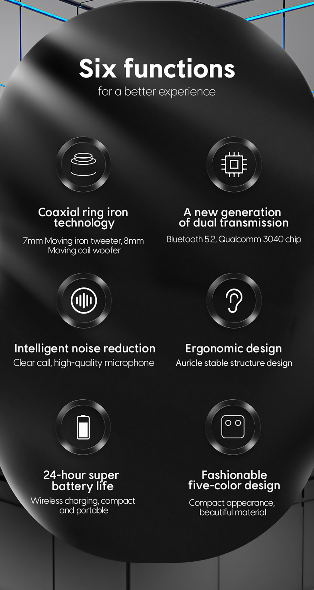 Sabbat E18 TWS Earbuds Wireless Bluetooth 5.2 Music and Gaming Earphone - Fluorescein Red