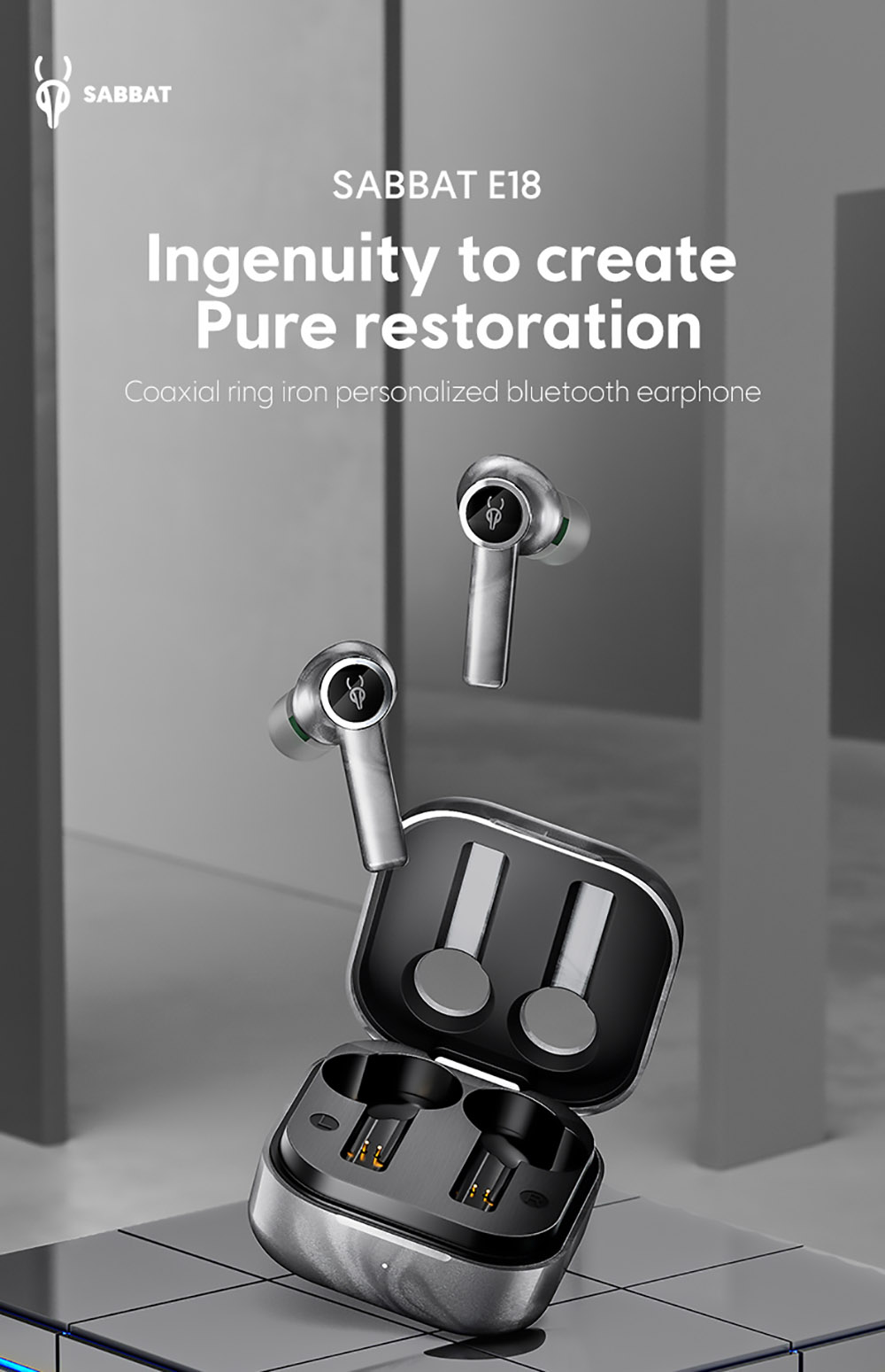 Sabbat E18 TWS Earbuds Wireless Bluetooth 5.2 Music and Gaming Earphone - Moonlight Silver