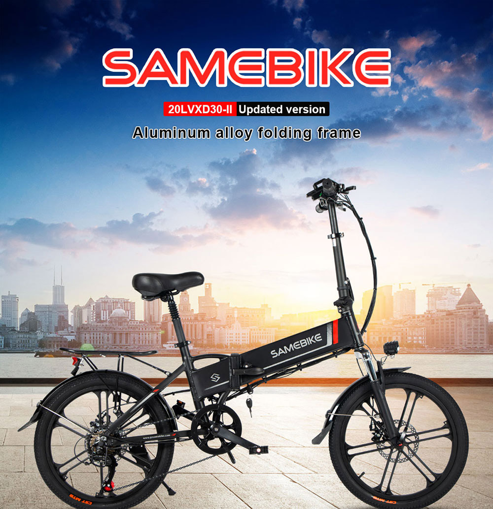 SAMEBIKE 20LVXD30-II Folding Electric Moped Bike 20'' Tire 48V 350W Motor 10Ah Battery 30km/h Max Speed - Black