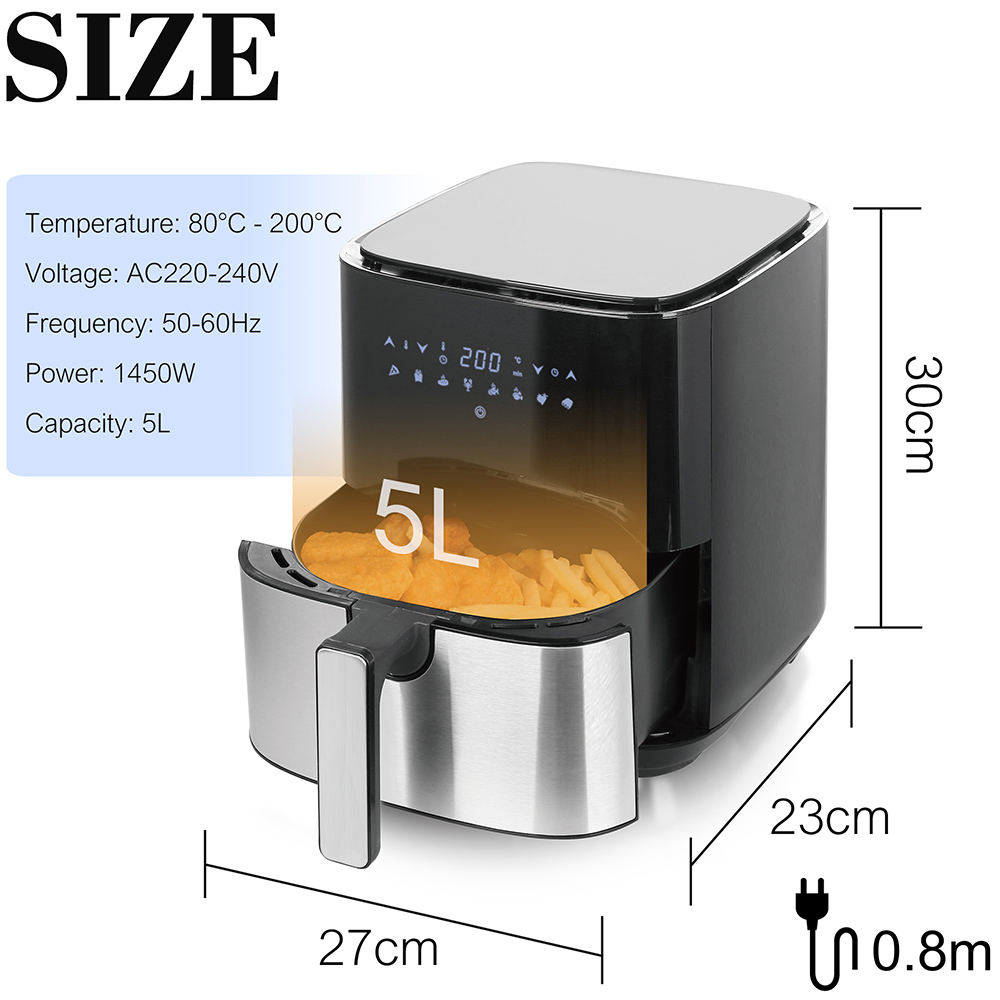 Sonifer SF1014 1450W 5L Air Fryer without Oil, LED Touchscreen, 360 Degree Baking, Electric Deep Fryer Nonstick Basket