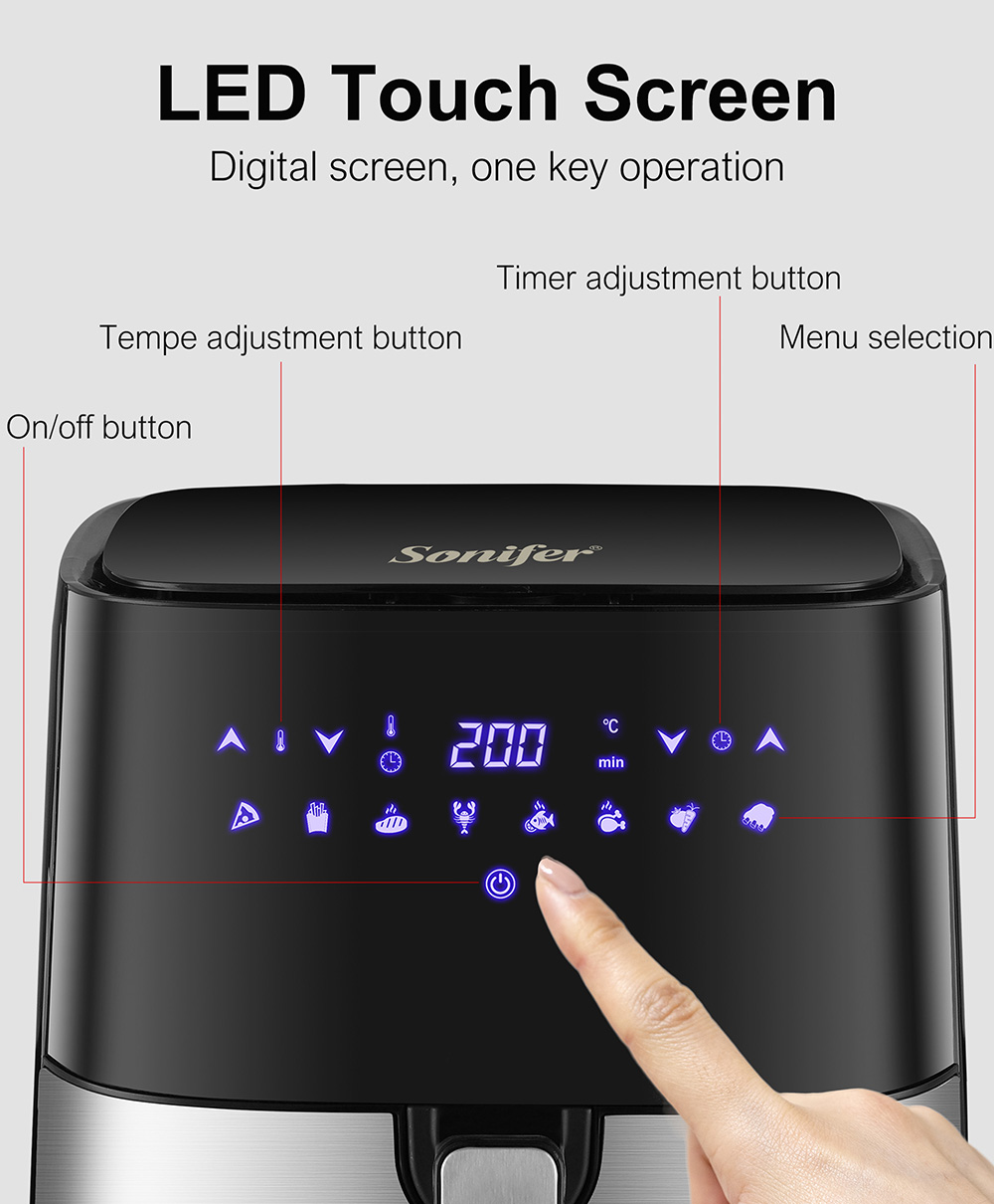 Sonifer SF1014 1450W 5L Air Fryer without Oil, LED Touchscreen, 360 Degree Baking, Electric Deep Fryer Nonstick Basket