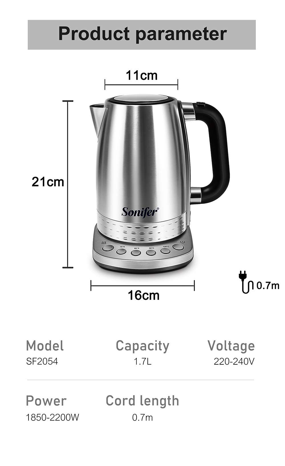 Sonifer SF2054 1.7L 2200W Electric Kettle