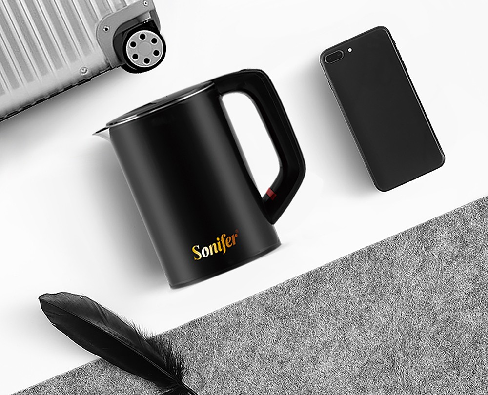 Sonifer SF2058 0.6L 800W Cordless Electric Kettle, Mini Stainless Steel Portable Tea Coffee Kettle Pot for Home Trip - Black