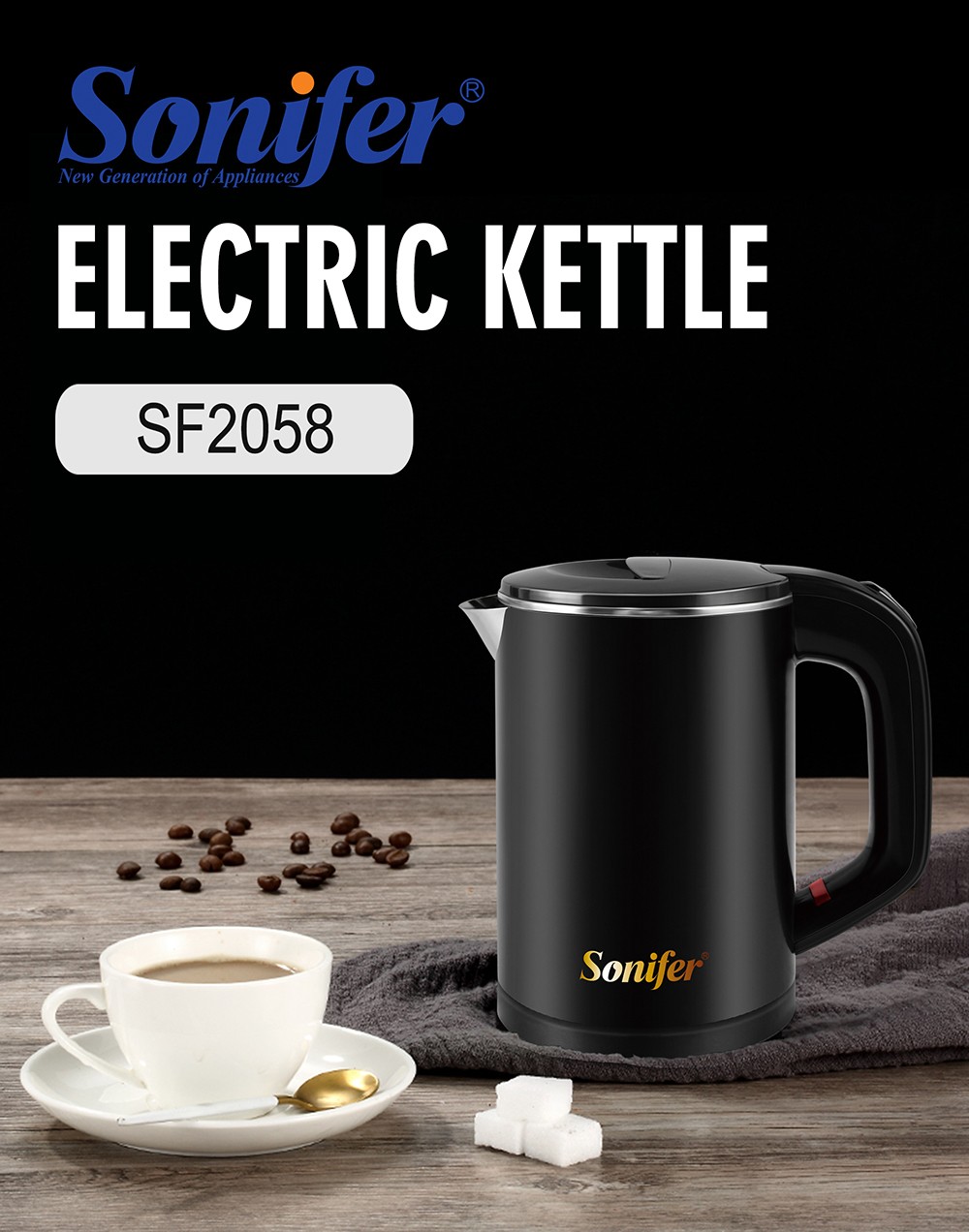 Sonifer SF2058 0.6L 800W Cordless Electric Kettle, Mini Stainless Steel Portable Tea Coffee Kettle Pot for Home Trip - White