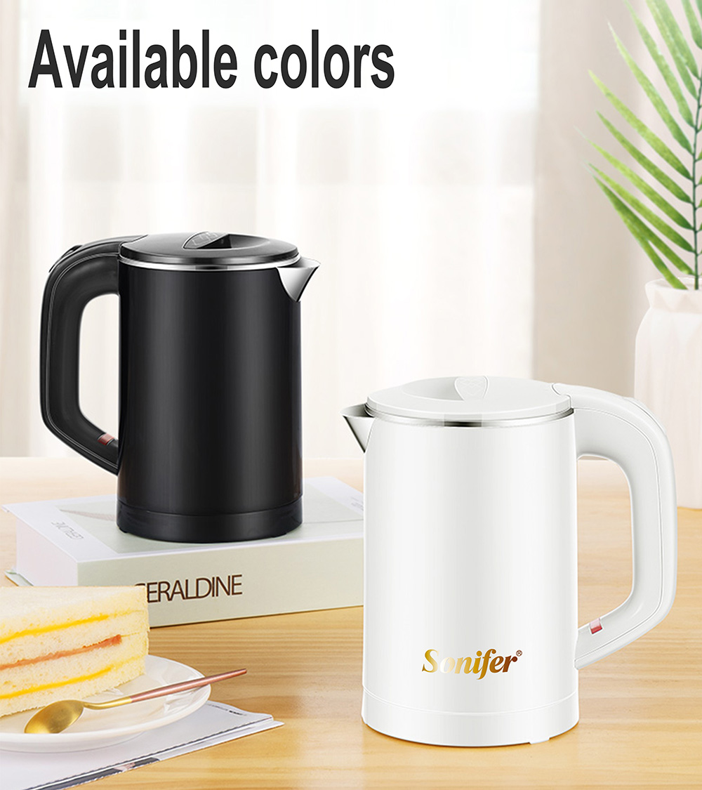 Sonifer SF2058 0.6L 800W Cordless Electric Kettle, Mini Stainless Steel Portable Tea Coffee Kettle Pot for Home Trip - White