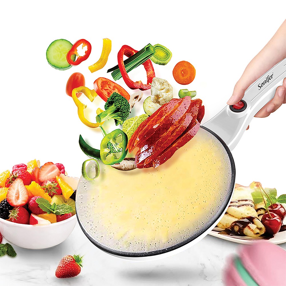 Sonifer SF3038 650W Electric Pancake Crepe Maker Pizza Machine, Non-Stick Griddle Baking Pan, Cake Machine Tools - Red