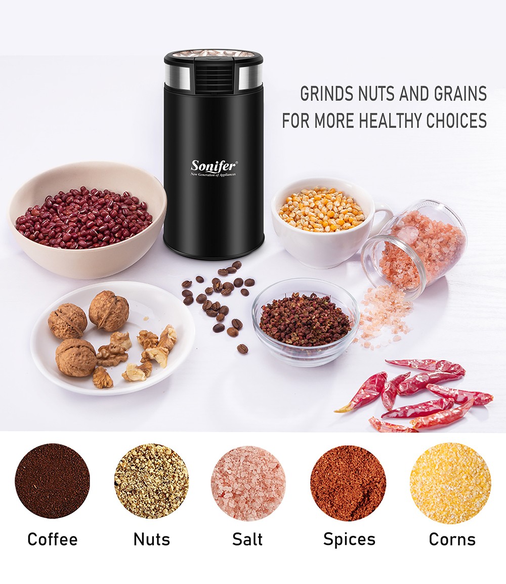 Sonifer SF3526 200W 50g Mini Electric Coffee Grinder, Cafe Grass Nuts Herbs Grains Pepper Coffee Beans Grinding Machine