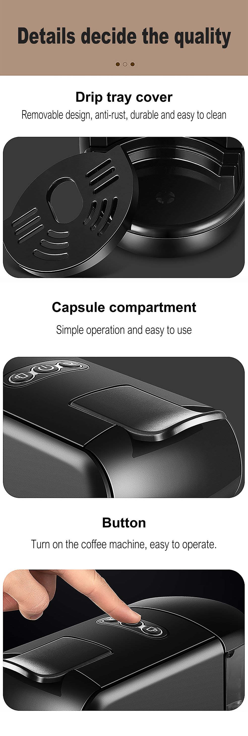 Sonifer SF3551 1450W Espresso Coffee Machine, 19 Bar 600ml, 3-in-1 Capsule Coffee Maker for Dolce Gusto/Nespresso/Powder