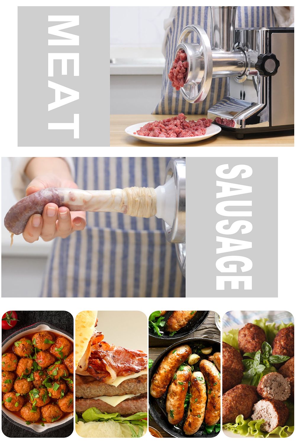 Sonifer SF5001 3000W Electric Meat Grinder, Stainless Steel Heavy Duty Mincer, ​Sausage Stuffer Food Processor Chopper