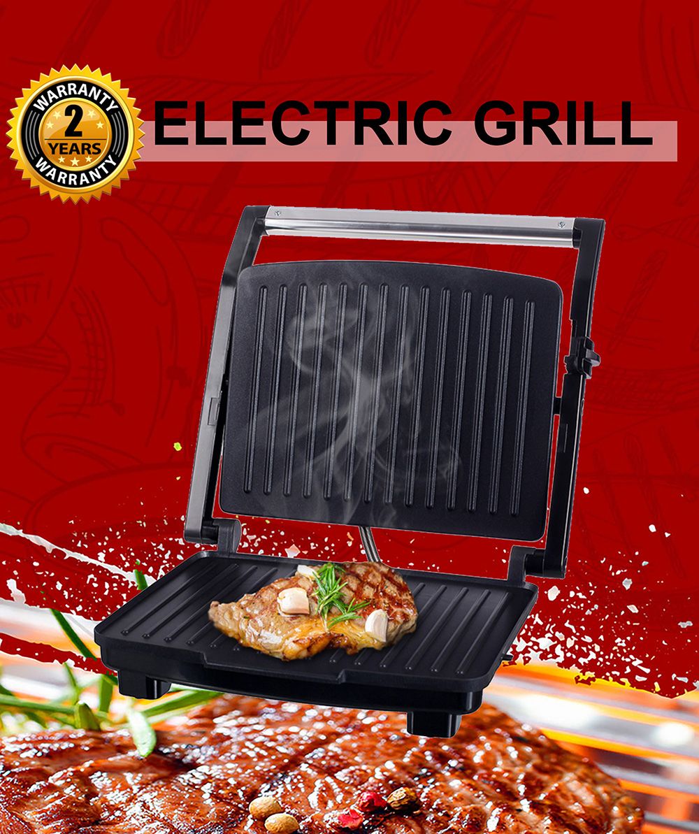 Sonifer SF6012 2000W Electric Contact Grill, Panini Press Barbecue Griddle, Smokeless Baking 90 Degree Open BBQ Griddle