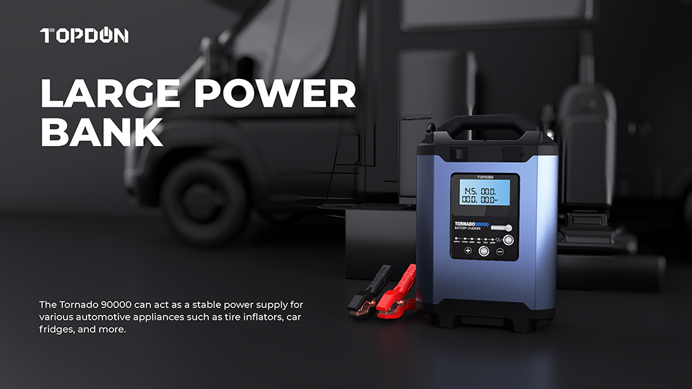 TOPDON Tornado90000 Car Smart Battery Charger, ECU Programming Voltage Stabilizer with 12/24V Output, Large Power Bank