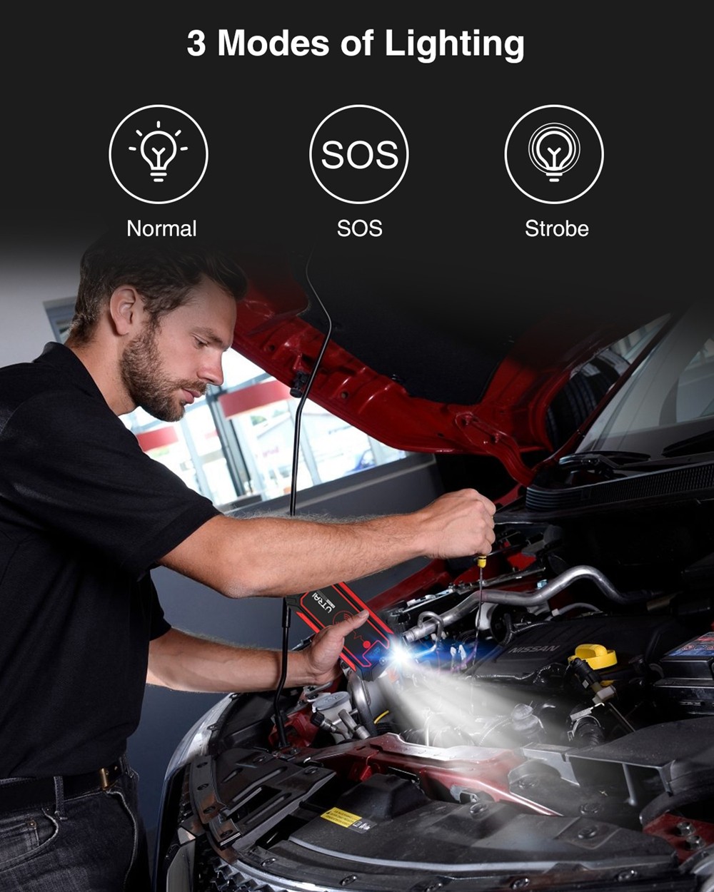 UTRAI Jstar 4 24000mAh 2500A Car Jump Starter with 10W Wireless Charger, Dual USB Outputs Power Bank, 3 Modes LED Flashlight