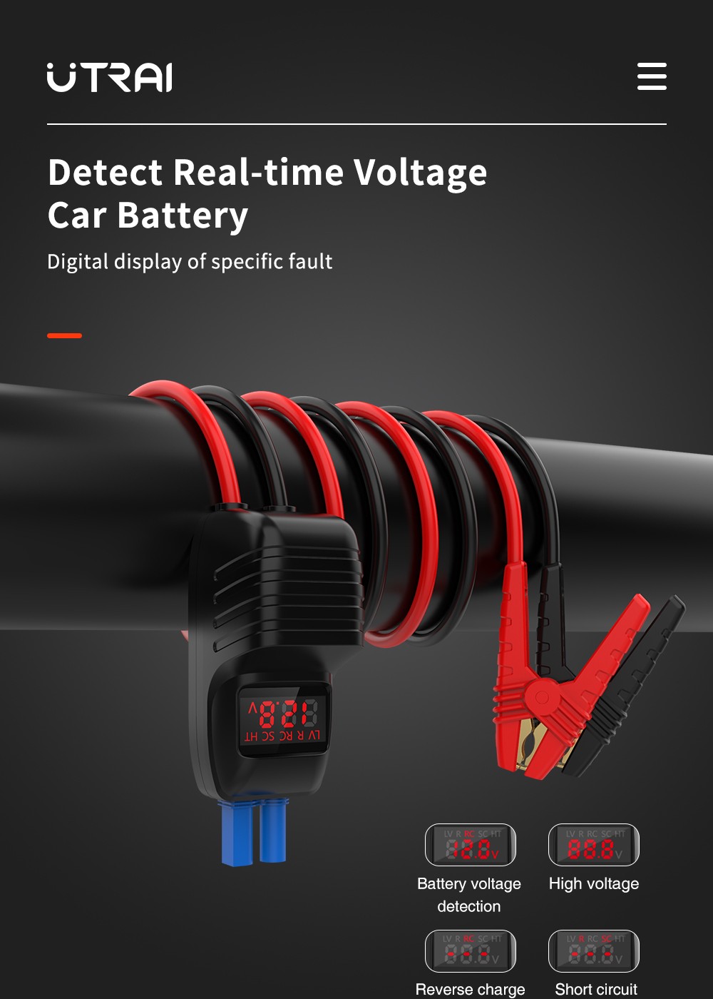 UTRAI Jstar 4 24000mAh 2500A Car Jump Starter with 10W Wireless Charger, Dual USB Outputs Power Bank, 3 Modes LED Flashlight