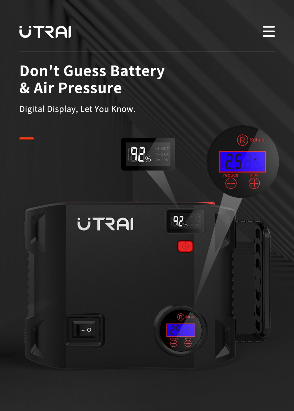 UTRAI Jstar 5 24000mAh 2000A Jump Starter with Air Compressor