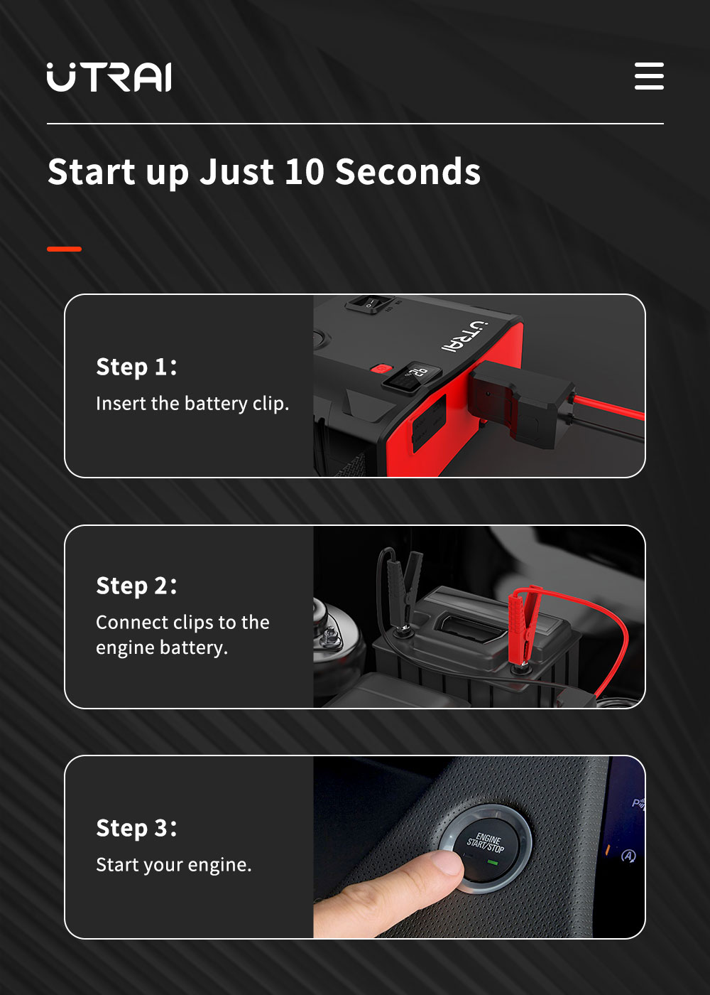 UTRAI Jstar 5 24000mAh 2000A 4-in-1 Jump Starter with Air Compressor, 5W Flashlight, Dual Display Screens Power Bank