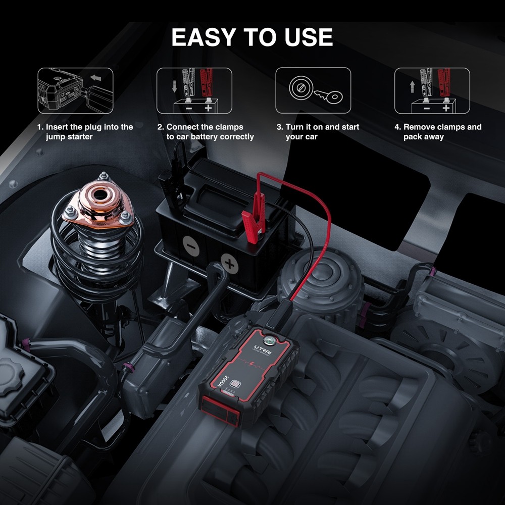 UTRAI Jstar One 22000mAh 2000A Jump Starter, Battery Charger Jump Pack with USB Quick Charge, Built-in Compass LED Light