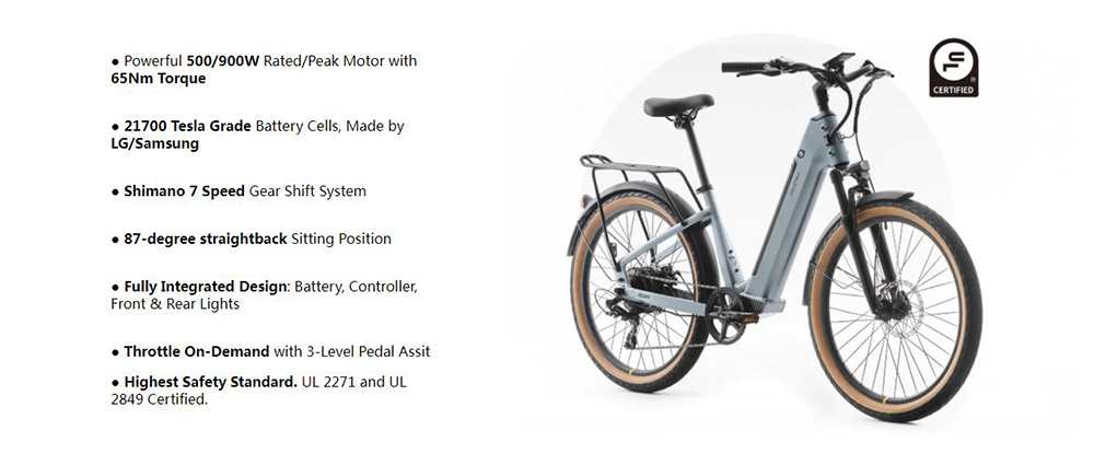 Velotric Discover 1 Electric Bicycle 500W Motor Max Speed 25km/h 48V 15Ah Battery 97KM Max Range - Black