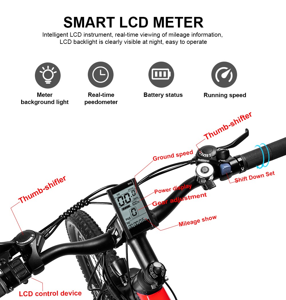 WELKIN WKEM001 Electric Bicycle 350W Brushless Motor 36V 10.4Ah Battery 27.5*2.25'' pneumatiky Horský bicykel - čierny&červený