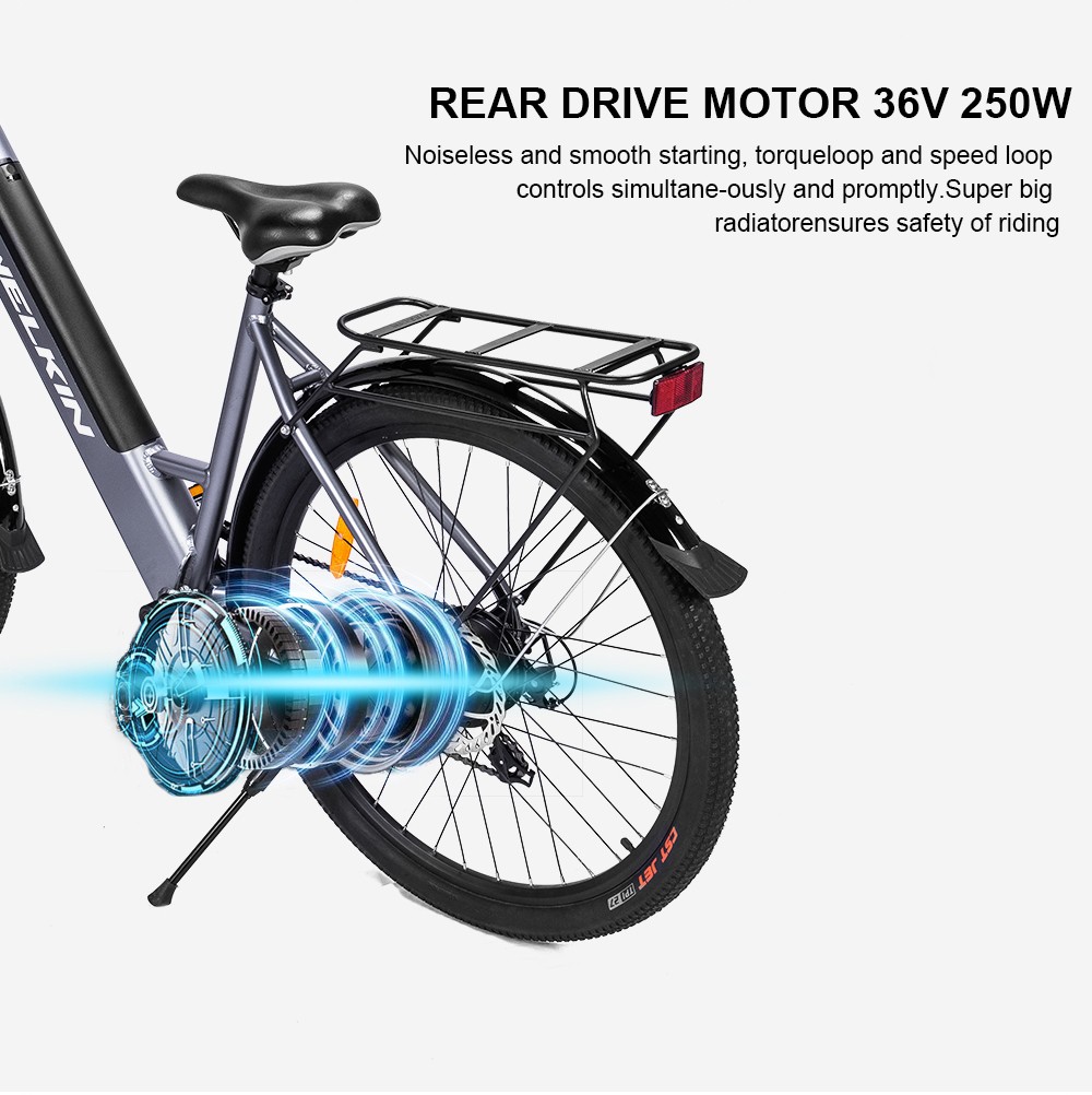 WELKIN WKEM002 Electric Bicycle 350W Brushless Motor 36V 10.4Ah Battery 27.5*1.95'' Tires City Bike - Black