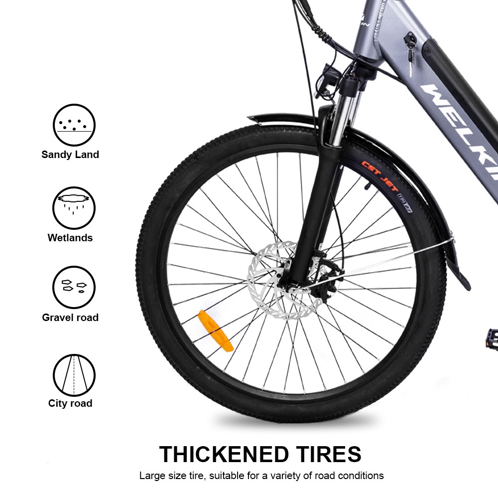 WELKIN WKEM002 Electric Bicycle 350W Brushless Motor 36V 10.4Ah Battery 27.5*1.95'' Tires City Bike - Silver