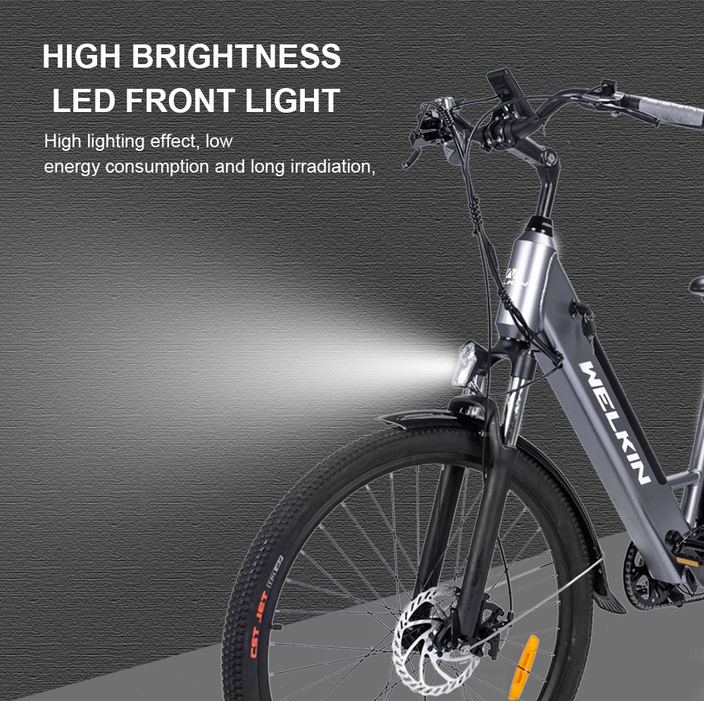 WELKIN WKEM002 Electric Bicycle 350W Brushless Motor 36V 10.4Ah Battery 27.5*1.95'' Tires City Bike - Silver