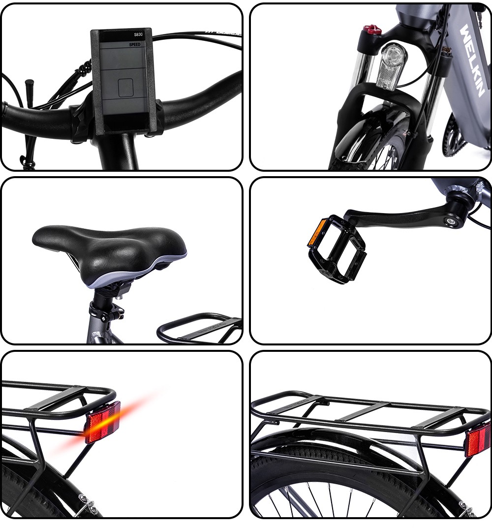 WELKIN WKEM002 Electric Bicycle 350W Brushless Motor 36V 10.4Ah Battery 27.5*1.95'' Tires City Bike - Silver