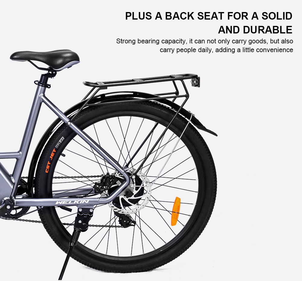 WELKIN WKEM002 Electric Bicycle 350W Brushless Motor 36V 10.4Ah Battery 27.5*1.95'' Tires City Bike - Silver