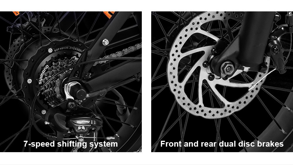 WELKIN WKES001 Elektrobicykel Snow Bike 500W Brushless Motor 48V 10.4Ah batéria 20'' pneumatiky Shimano 7 rýchlostí - čierna