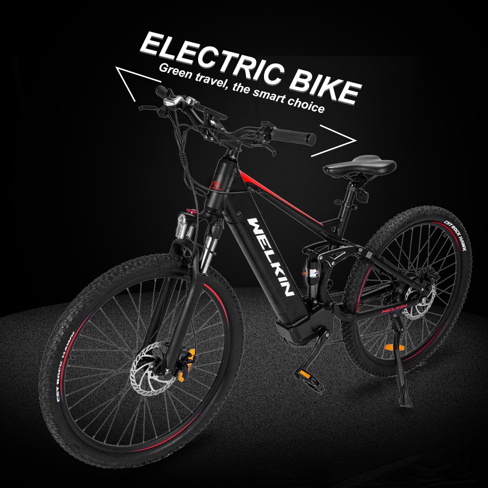 WELKIN WKES002 Elektrobicykel 350W bezkartáčový motor 48V 10Ah batéria 27,5*2.25'' pneumatiky horský bicykel - čierny