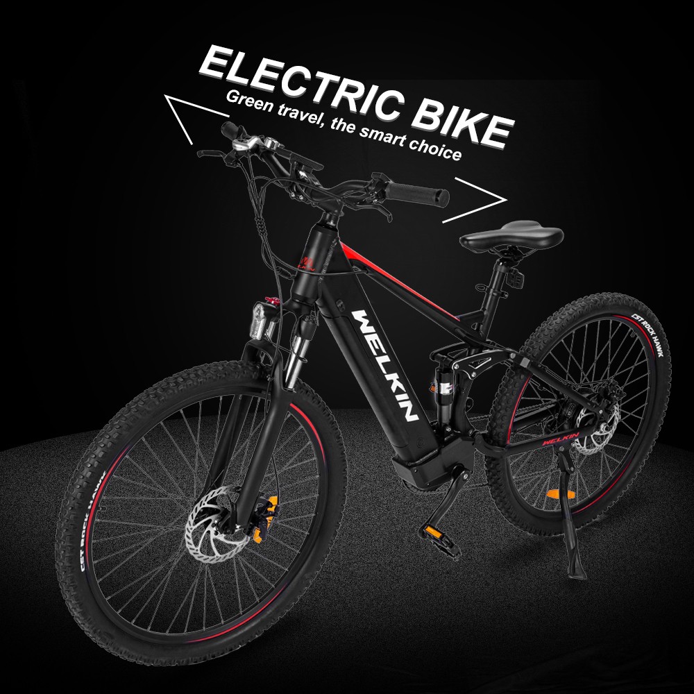 WELKIN WKES002 Elektrobicykel 350W bezkartáčový motor 48V 10Ah batéria 27,5*2.25'' pneumatiky Horský bicykel - čierny & červený