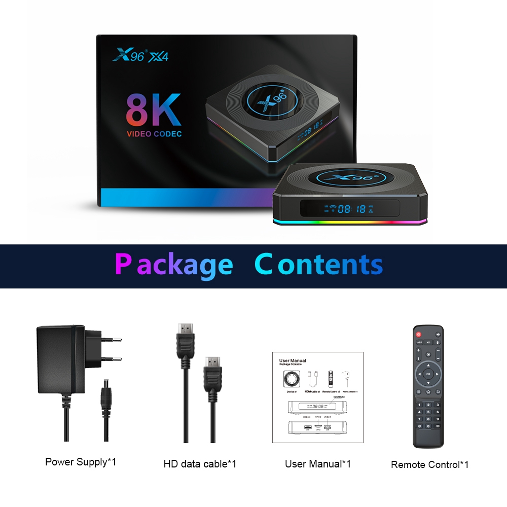 X96 X4 Android 11 Amlogic S905X4 8K HDR 4GB/32GB TV BOX 2.5G+5G WiFi Bluetooth 4.1 1000M LAN with EU Adapter