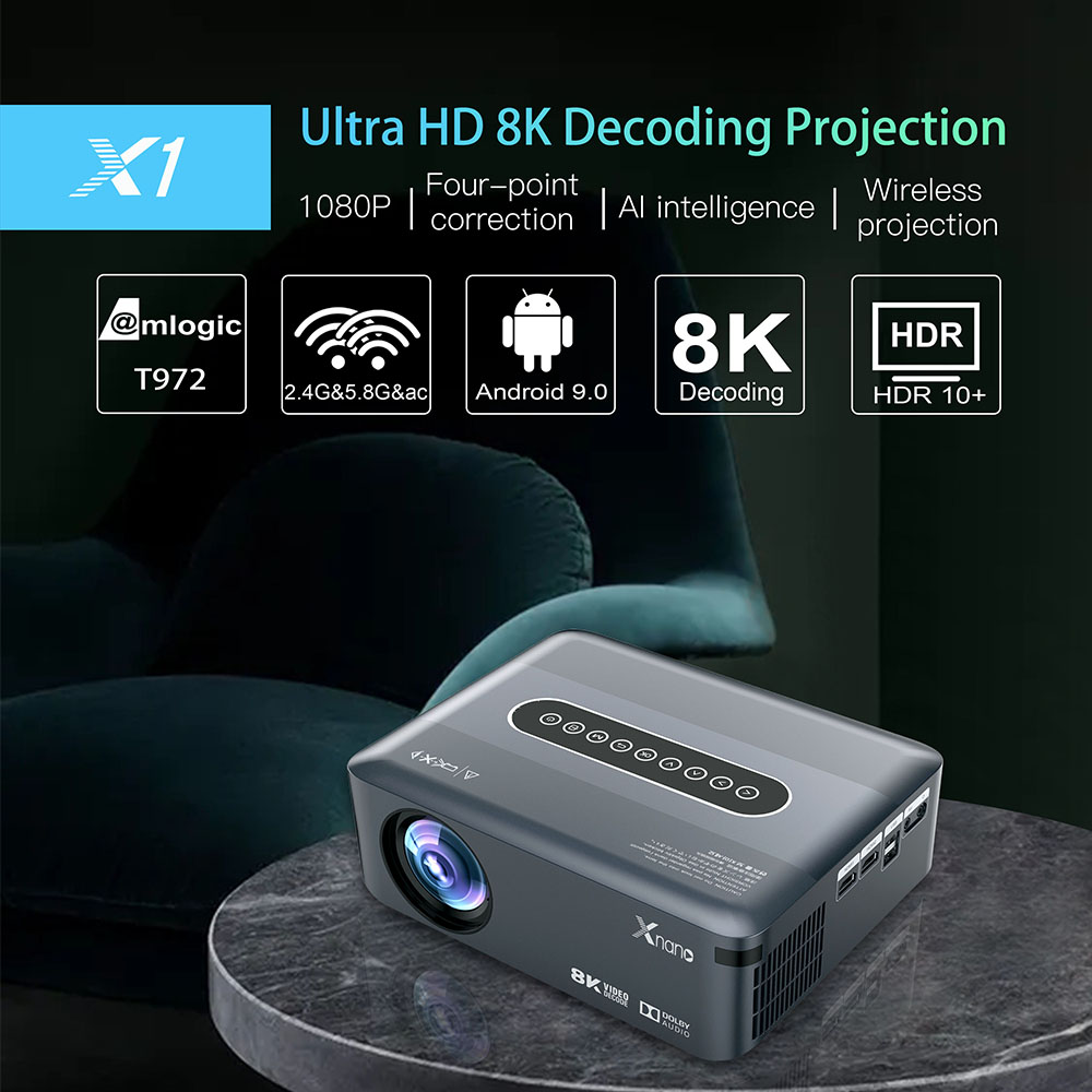 XNANO X1 Android 9.0 LCD Projector 8K/4K Dolby 460 ANSI for Family Education and Business 2GB RAM 16GB ROM WiFi -EU Plug