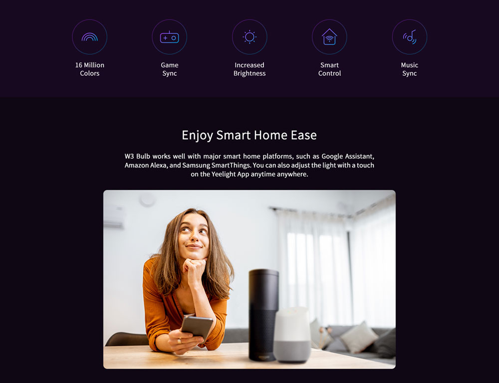 Yeelight YLDP005 8W Smart LED Bulb, W3 Multicolor, 900 Lumens, 16 Million Colors Game Sync Brightness Smart Control