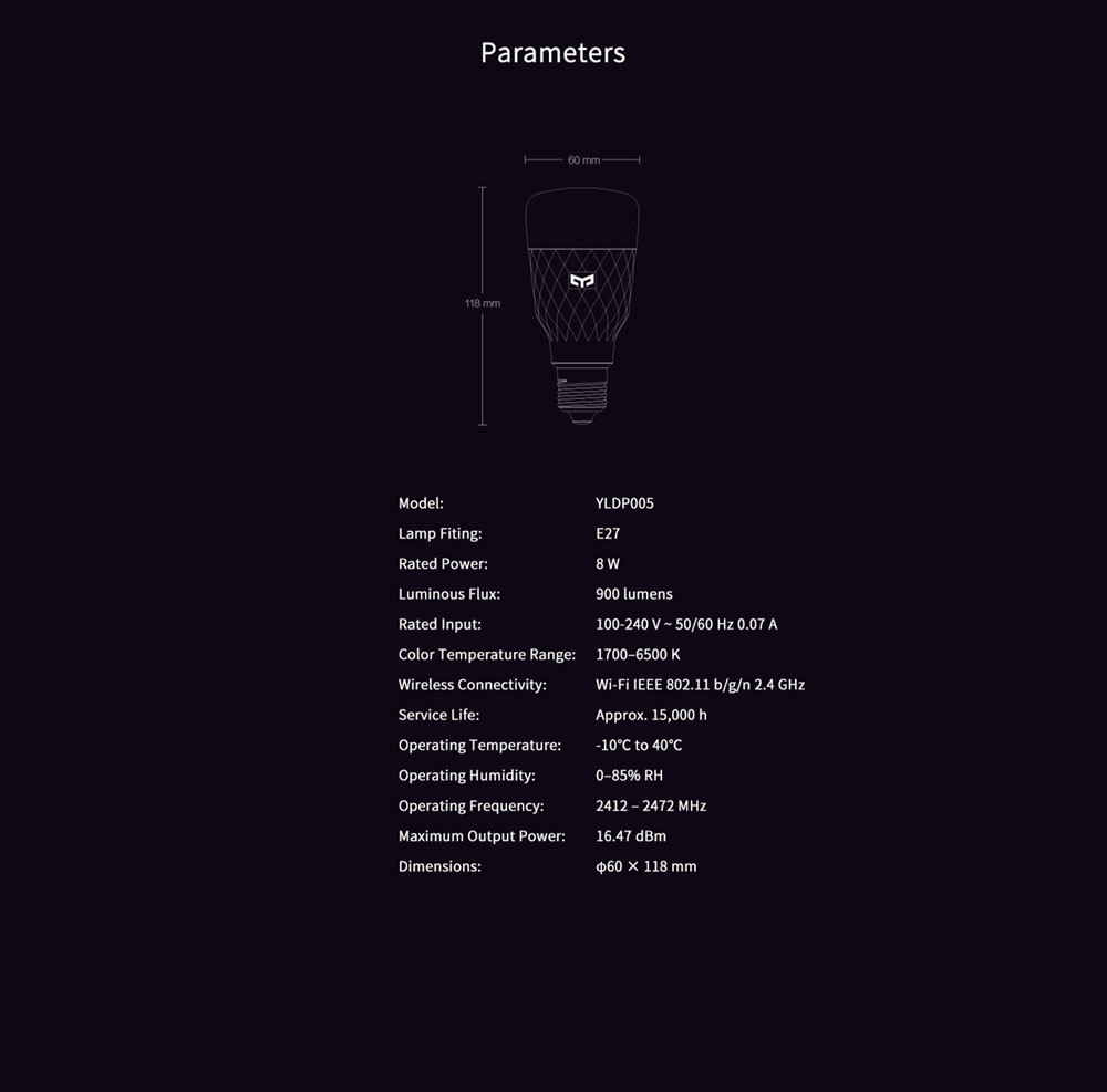 Yeelight YLDP005 8W Smart LED Bulb, W3 Multicolor, 900 Lumens, 16 Million Colors Game Sync Brightness Smart Control