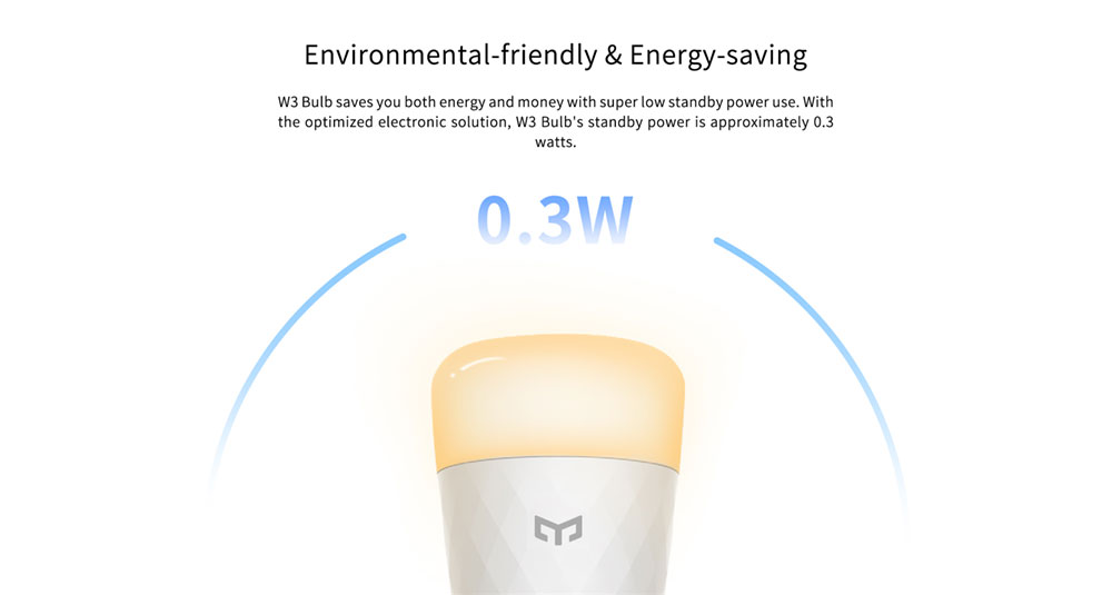 Yeelight YLDP007 8W Smart LED Bulb, W3 Dimmable, 900 Lumens, 2700K Warm Light, Voice/APP Control