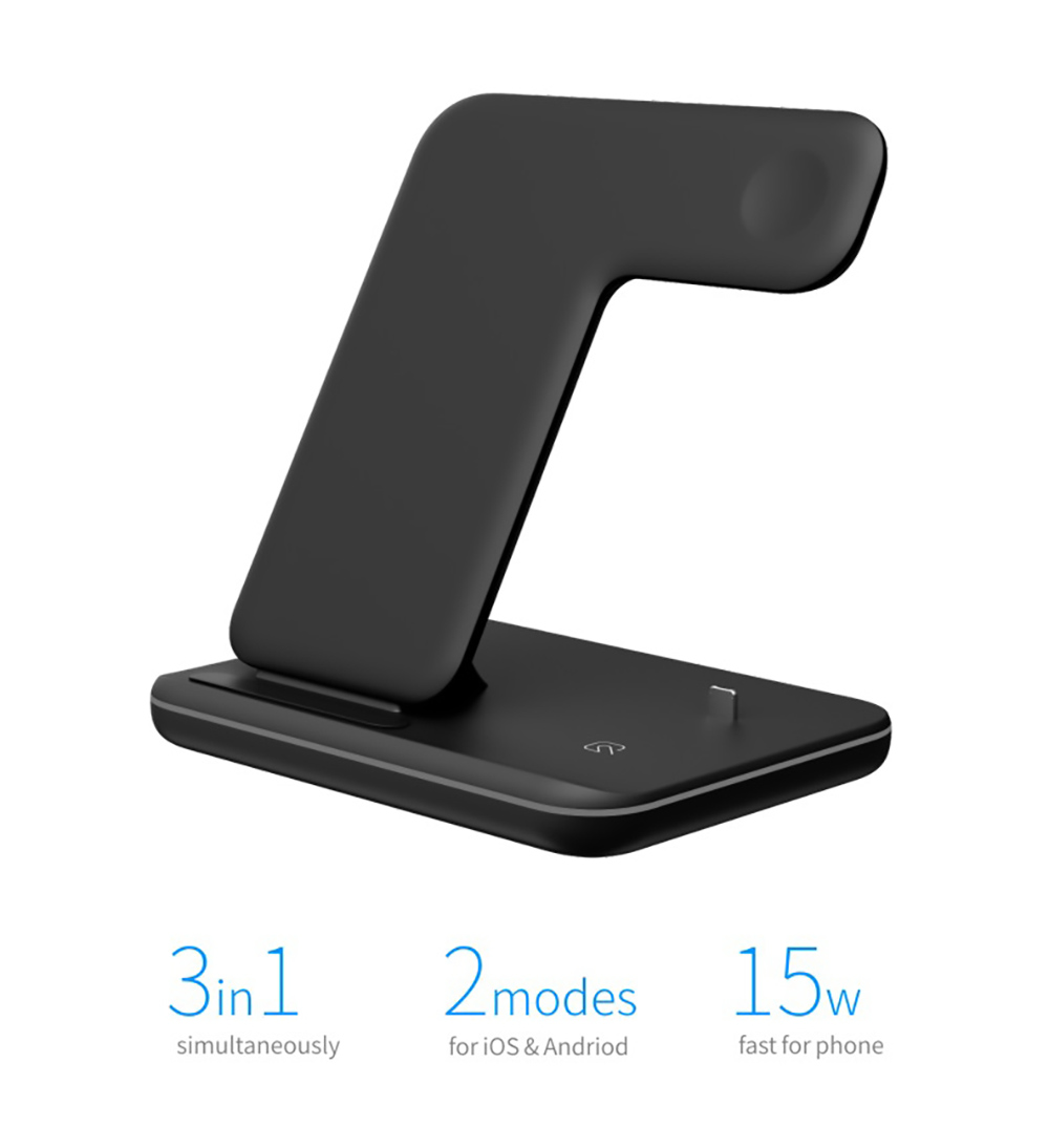 Z5 15W 3-in-1 Wireless Charger, Watch Smartphone Earbuds Multi-function Desktop Stand Magnetic Wireless Charging - Black