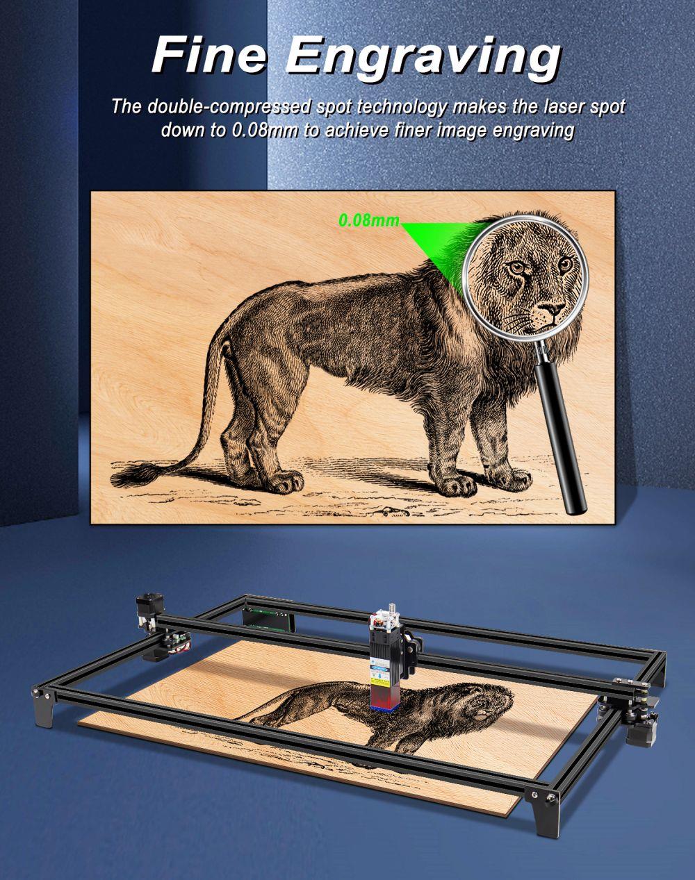 ZBAITU M81 10W CNC Laser Engraver, 0.08mm Compressed Spot, Focus Free, Offline Engraving, Cuts 10mm Wood in One Pass, 460*810mm