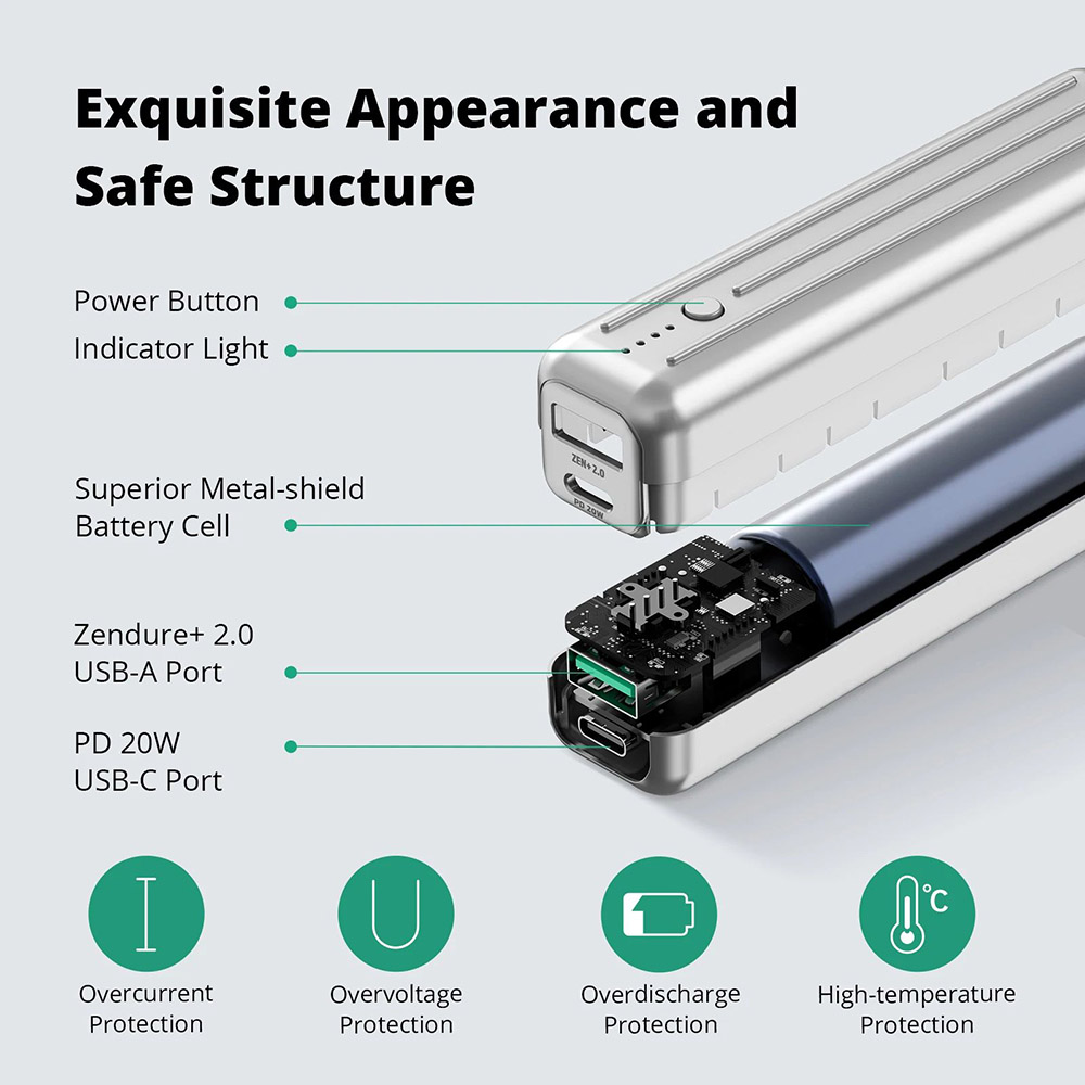 ZENDURE SuperMini 5K 5000mAh/20W Portable Power Bank, X-Charge Mode Charge Battery Bank, ZEN+2.0 Technology - Black