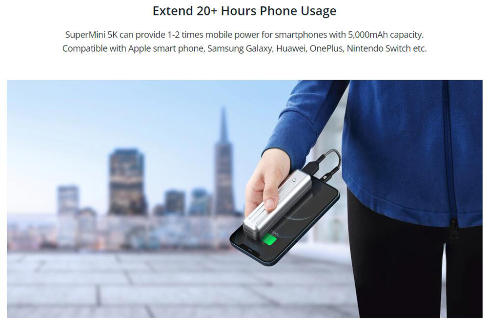 ZENDURE SuperMini 5K 5000mAh/20W Portable Power Bank, X-Charge Mode Quick Charge, Pass-Through Charging - Purple