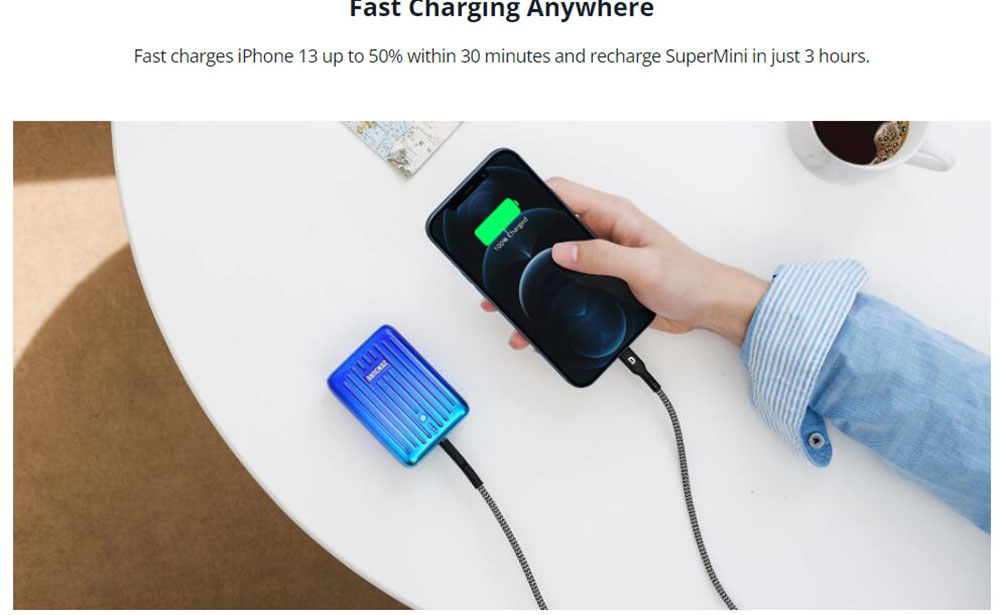 ZENDURE SuperMini 10000mAh/20W PD Portable Power Bank, Ultra-Slim Quick Charge Battery Bank, ZEN+2.0 Technology - Blue