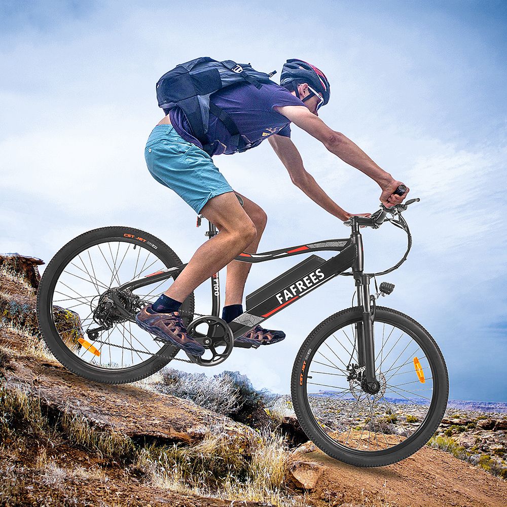 FAFREES F100 26 Inch Electric Bike Max Speed 33Km/h Mountain Ebike 350W Motor 48V 11.6Ah Removable Battery Recharge System Shimano 7 Speed Gears LED Display Aluminum Alloy Frame - Black