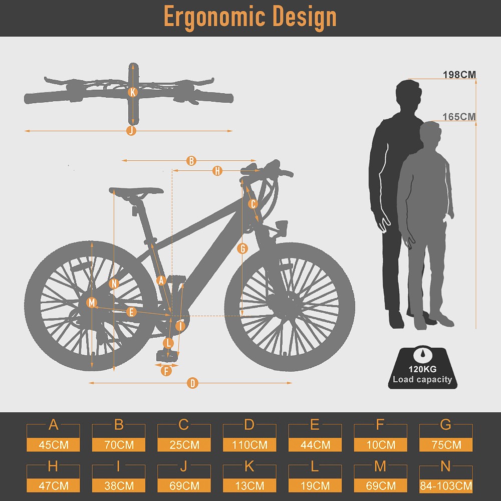 FAFREES 27.5-S Inch Electric Bike 250W with 36V 10Ah Lithium-ion Battery Shimano 7 Speed Gears - Black Orange 19 FAFREES 27.5-S Inch Electric Bike 250W with 36V 10Ah Lithium-ion Battery Shimano 7 Speed Gears - Black Orange