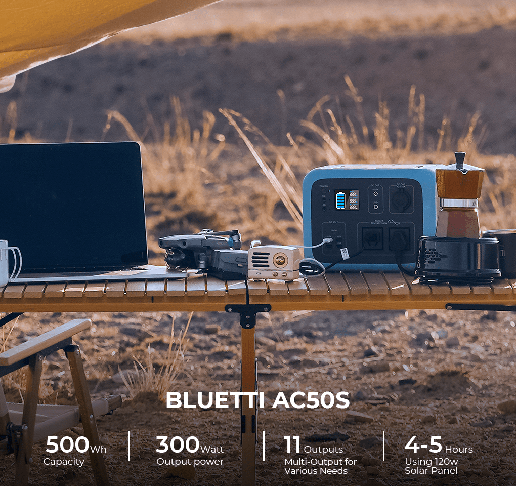 BLUETTI AC50S 500Wh / 300W Générateur Solaire Portable Power Station Batterie de Recharge Sans Fil pour Camping Tailgating Extérieur - Noir