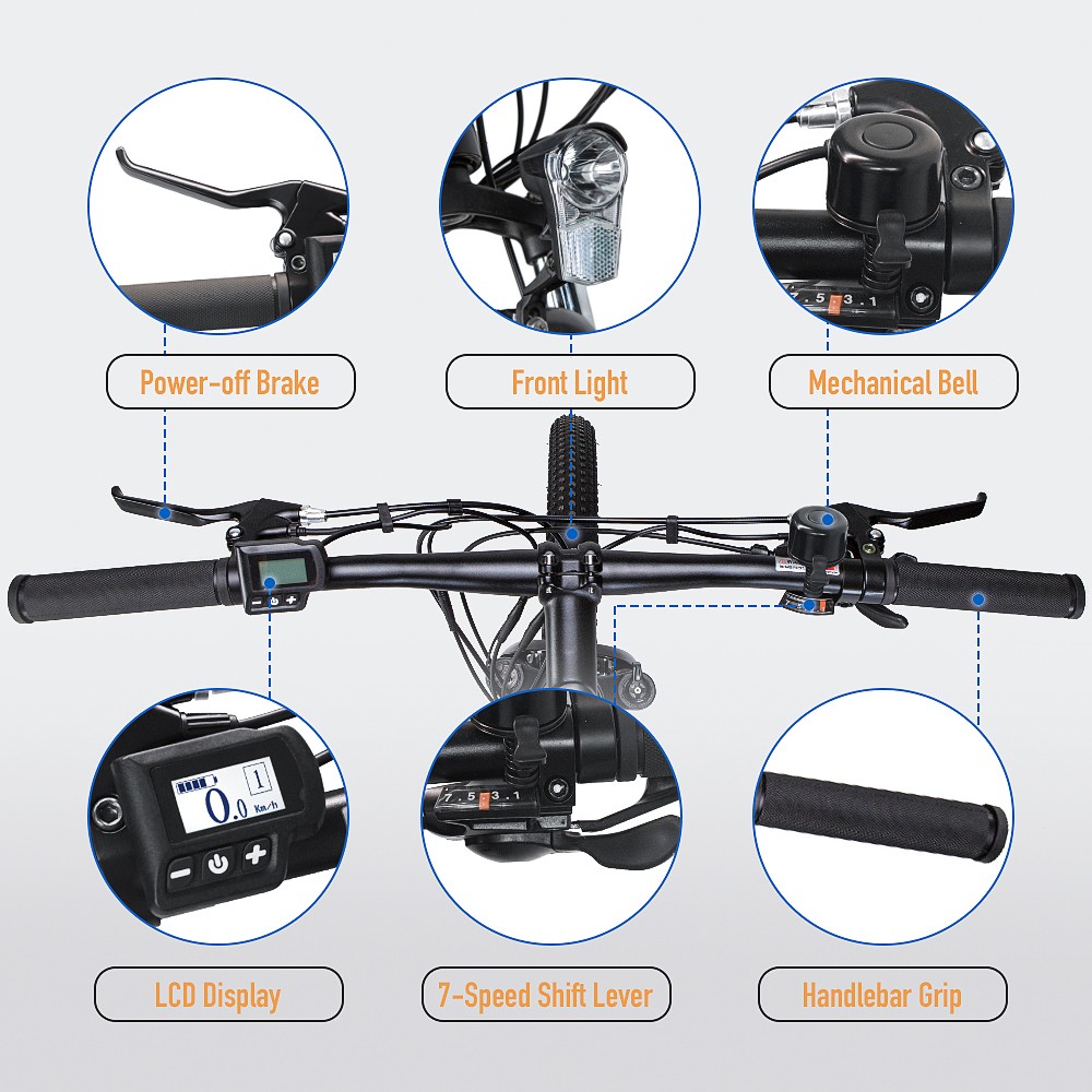 FAFREES 27.5-S Inch Electric Bike 250W with 36V 10Ah Lithium-ion Battery Shimano 7 Speed Gears - Black Orange 11 FAFREES 27.5-S Inch Electric Bike 250W with 36V 10Ah Lithium-ion Battery Shimano 7 Speed Gears - Black Orange
