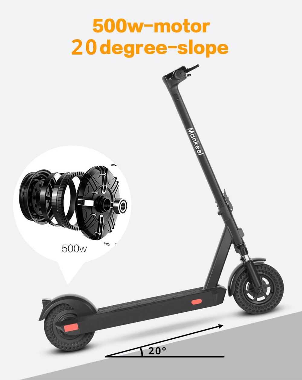 Mankeel Pioneer Electric Scooter 10 Inch Tires 500W Motor 25Km/h Max Speed 48V 10Ah IP68 Removable Battery 35-40km Range 120kg Max Load Double Drum Brakes 31 Mankeel Pioneer Electric Scooter 10'' Tires 10Ah Battery 35-40km Range 120kg Max Load
