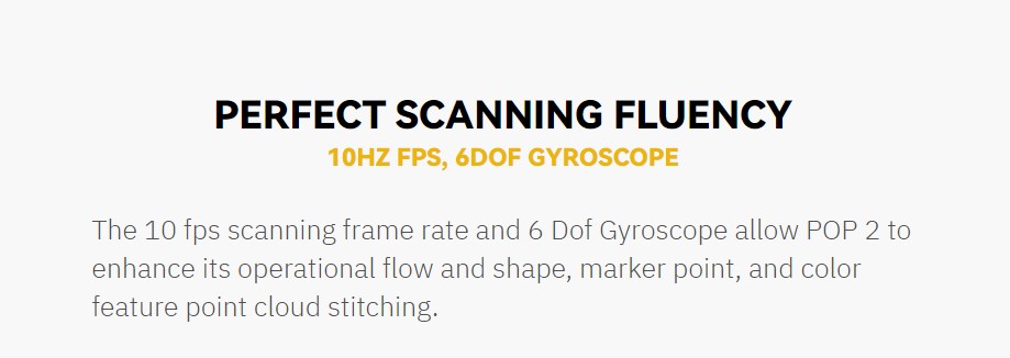 Revopoint POP 2 Scanner 3D Standard Edition,  précision de 0.1 mm,  distance de point de 0.15 mm,  10 Hz FPS,  gyroscope 6DoF,  effet de couleur,  compatible avec iOS Android Windows
