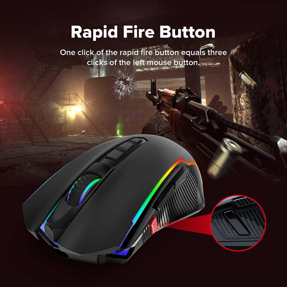 Redragon M910-KS RANGER LITE RGB 2.4G Wireless/Wired Double Modes Gaming Mouse 8000 DPI with Rapid Fire Buttons - Black